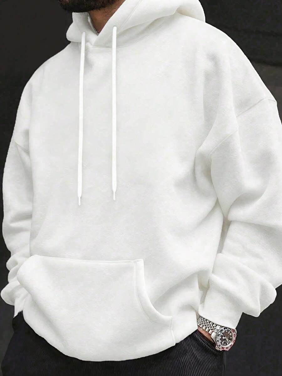 White Hoodie, 1 Pcs Autumn And Winter  Solid Basic Hoodie, Suitable For Everyday Casual Wear - trắng - Xem 1