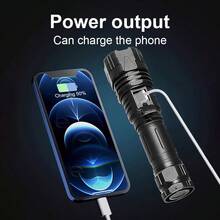 1支超亮350000流明LED手电筒，可充电手持灯，5种照明模式，伸缩变焦，2000米远射程，强力露营钓鱼徒步手电筒，带Type-C快充 - 黑色 - 查看 10