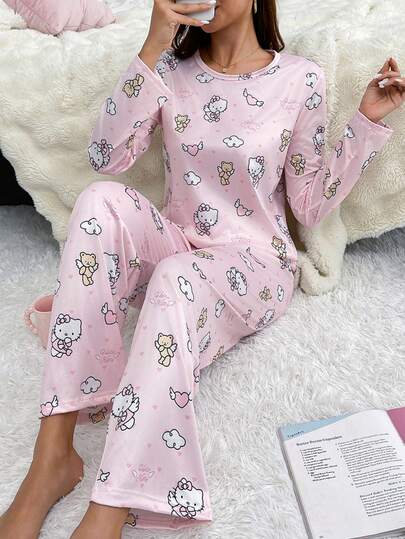 Sanrio 三丽鸥 Hello Kitty 睡衣套装，长裤长袖薄款睡衣，女士款，春夏秋季