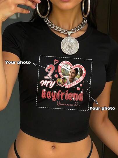 Personalized Shirt Gift For Girlfriend/Wife, Custom Women T-Shirt - Add Your Own Photos/Text (Family Photo/Selfie/Motto/Slogan) To Design Your Custom Printed T-Shirt, Thanksgiving, Carnival, Christmas Personalized Small Shirt, Y2K Crop Top Shirt, Logo |Business |Wedding Gift |Party Outfit |Birthday Gift |Halloween Costume |Christmas Outfit
