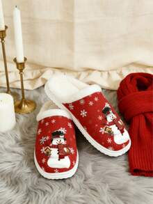 Women's Winter Snowman Print Fluffy Lined Slippers, Non-Slip Indoor Home Shoes For Christmas.Unisex Fuzzy Slippers Plush Soft Memory Foam Home Slippers For Bedroom Comfort - 紅色 - 查看 2
