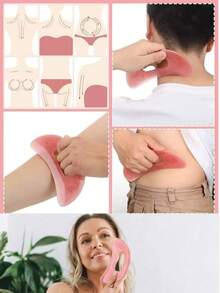 1 Set ABS Gua Sha Massage Board, Suitable For Back And Face, Reusable Manual, Relax Muscles, Relieve Muscle Fatigue - Spa Skin And Muscle Massager, Body Gua Sha Tool, Face Gua Sha Tool, Deep Tissue Massage Tool Set, Relax Neck And Shoulders - Pink - View 9