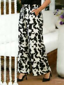 Plus Size Women Geometric Color Block Print Pants With Pockets And Drawstring, Comfortable Casual Trousers Suitable For Daily, Commute, Leisure And Home Wear, All Seasons - Apricot - View 6