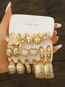 Juego de 6-18 piezas de aretes de tono dorado, elegante y con estilo, adecuado para uso diario, fiestas y eventos - Multicolor - Ver 2