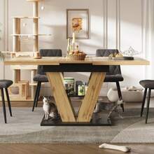 Extendable Dining Table 110 (140) X 80 X 75 Cm, Dining Table, Extendable Table, Extends Up To 140 Cm, Ideal For The Kitchen And Living Room, With A Grained Wood Top - Khaki - View 3