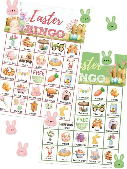 复活节快乐派对 24 人复活节宾果卡，适合复活节派对游戏，复活节派对宾果游戏礼物，室内家庭活动，复活节篮子填充物