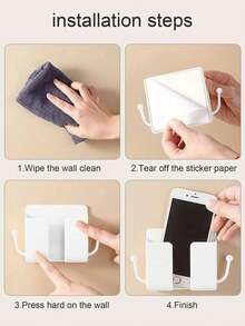 4个装电视/空调遥控器壁挂支架盒，免钻孔双隔层手机收纳架 - 彩色 - 查看 4