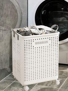 Laundry Basket Cart With Wheels, Foldable Laundry Basket, Large Capacity, Versatile Portable Dirty Laundry Basket, Removable Storage, Suitable For Bathroom, Bedroom Or Laundry Room, Laundry Basket - White - View 3