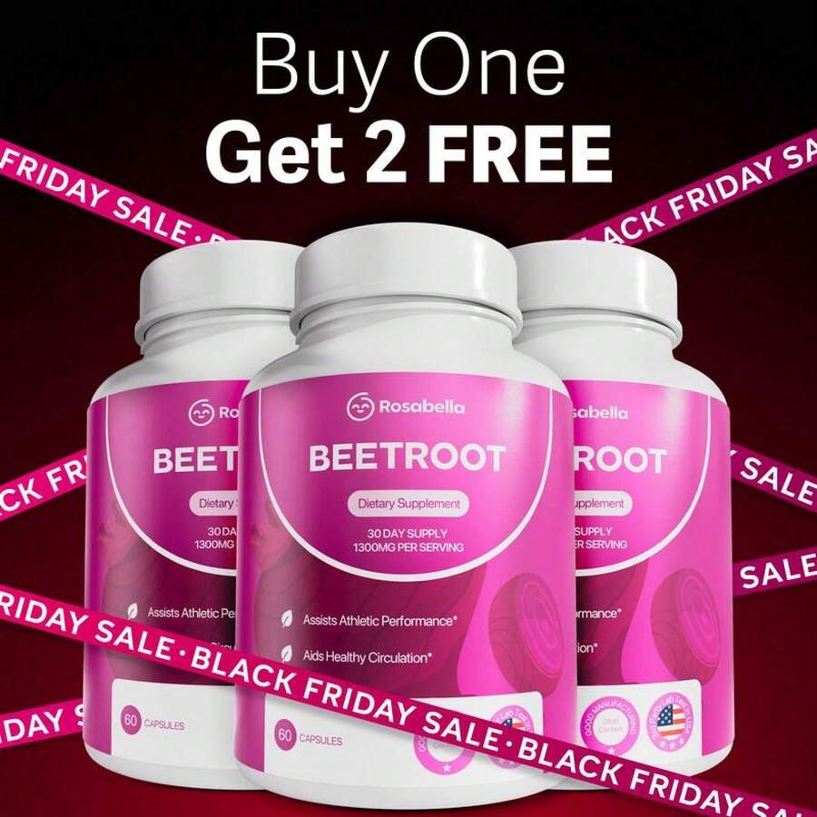 Minimal-3 Pack Of Rosabella Organic Beetroot Capsules (1300mg) For Blood Flow & Heart Health - 1 - Xem 1
