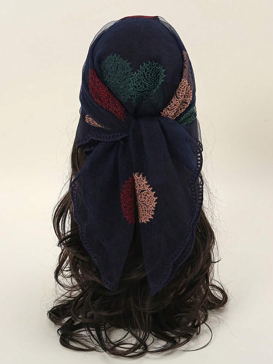 1件套向日葵刺绣蕾丝头巾式发带，适合日常佩戴 - 彩色 - 查看 1