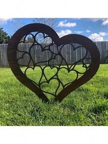 Rustic Rusted Metal Heart-Shaped Garden Sign - Distressed Metal, Outdoor Patio Decor, Great For Cottage Decor, Easter, Valentine's Day - No Power Or Battery Needed, Outdoor Decor | Heart Design | Metal Sign, Garden Decor - Multicolor - View 6