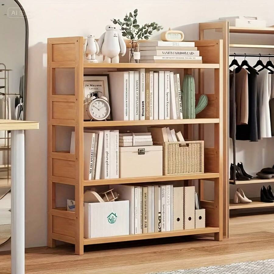 1pc Bamboo Multi-Tier Shelf - Natural Wood Look Storage Rack Suitable For Books, Decorations, Bathroom, Kitchen, Bedroom & Living Room Shelves - Freestanding Or Wall-Mounted, Sturdy Bamboo Shelving Unit, Standing Shelf - (Tre) Ba lớp, kích thước nhỏ - Xem 1
