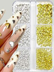 6Grid 3D Heart -Shaped Nail Art Charm,1Box Ultra-Thin Golden And Silvery Metallic Nails For Salon Nail Design Nail Decoration,Super Slim 3D Heart For Valentine's Day Nail Art Supplies - Multicolor - View 6