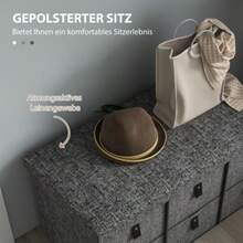 Padded Shoe Bench, 6 Shoe Compartments, MDF Frame, Linen Look, Grey