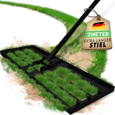Rastrello livellatore per prato in metallo, rastrello per prato con manico ergonomico, livellamento del terreno sabbioso, rastrello livellatore per prato, per giardino, cortile, campo da golf, nero (45*25, 75*25, 100*25)