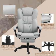 Office Chair With Massage Function, Ergonomic Reclining Office Chair, Height-Adjustable Executive Chair With Swivel Function, Footrest, Remote Control, Faux Leather, Light Gray - Light Grey - View 7
