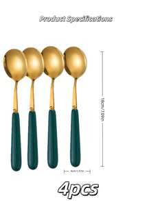 Juego de 4 piezas de cuchillo, tenedor, cuchara y tenedor de postre con mango verde esmeralda al estilo occidental - Verde - Ver 5