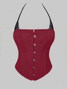 Apperloth A Sexy Burgundy Tight Bustier, Backless Spaghetti Strap Cropped Tank Top With Front Hook Closure And Tie-Back Design, Boned Waist Shaping, Suitable For Women's Valentine's Day And Holiday Wear - Burgundy - View 5
