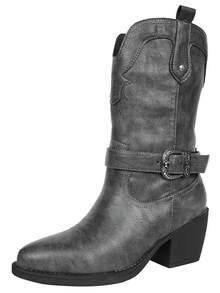 这款女士西部牛仔靴风靡欧美，采用全新西部风格设计，配有金属搭扣和尖头粗跟。靴底防滑耐磨，不易疲劳。适合日常穿着、参加节日庆典、牧场文化牛仔派对以及街头时尚活动。 - 灰色 - 查看 1