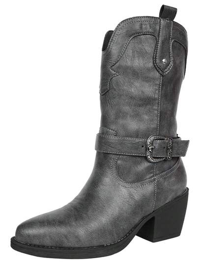 Women's Western Cowboy Boots In Europe And The United States, The New Western Style Features Metal Buckles With Pointed Thick High Heels. The Soles Of The Boots Are Non-Slip And Wear-Resistant, And They Are Not Tired. They Are Suitable For Daily Festivals, Ranch Cultural Cowboy Parties And Street Fashion.