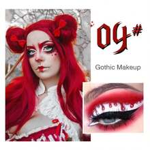 Black Red Eyeshadow Palette, Highly Pigmented True Red White Dark Grey Goth Smoky Eyeshadow Palette, 6 Color Matte Shimmer Burgundy Metallic Halloween Makeup Palette For Zombie Vampire Clown,Blendable - ColorD - 查看 2