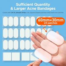 TKTK Large Pimple Patches For Face, 60 X 30 Mm XL Acne Patches, Big Hydrocolloid Bandages For Body, Back, Forehead, Chin, Neck Blemish Zit Breakouts (Oval, Square, Dot 5 Sizes 124 Count) - ColorA - 查看 2