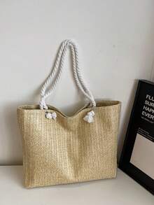 大容量草编手提包，女士新款夏季多功能单肩包，适合海滩、度假、通勤等场合。 - 彩色 - 查看 12