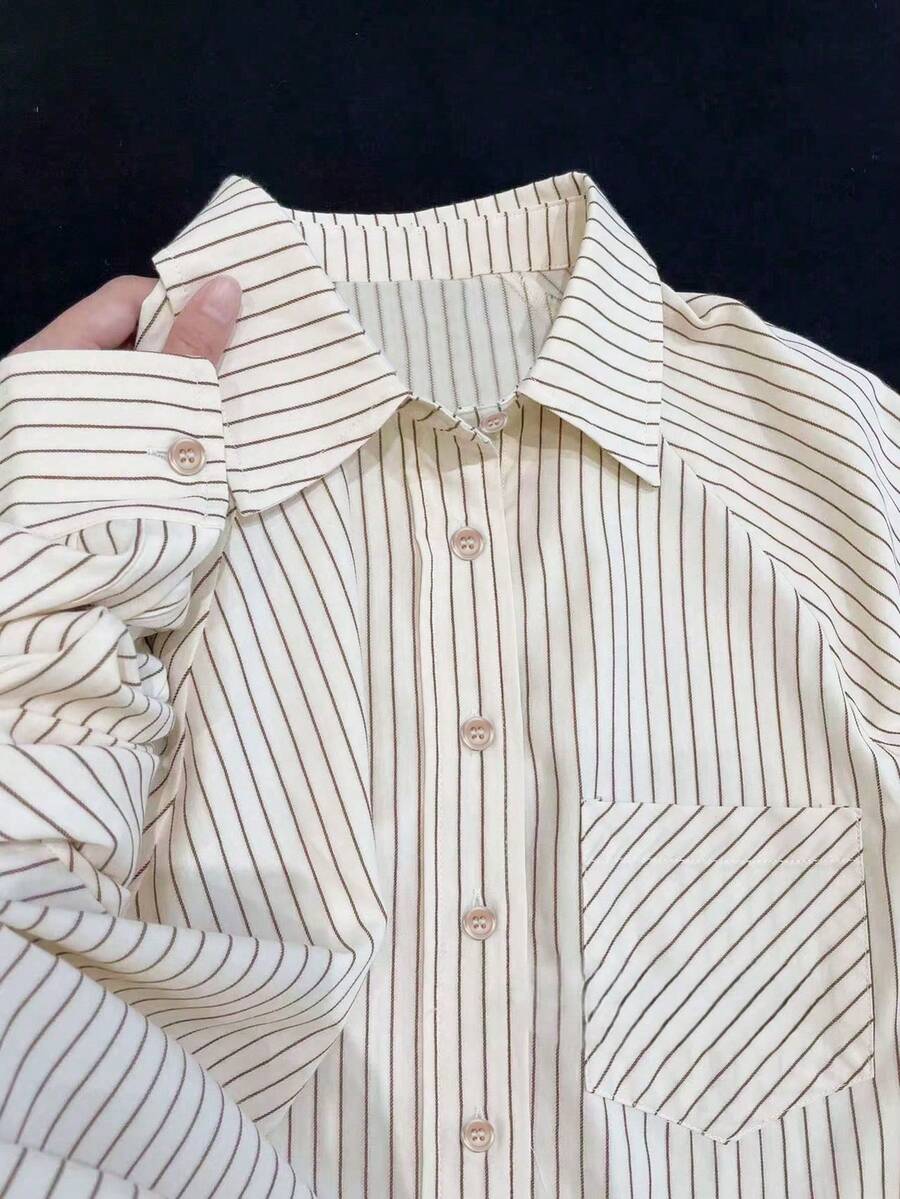 SAOYANGYU Chemise de bureau décontractée à manches longues rayées avec poches et boutons pour femmes - Jaune clair - Voir 1