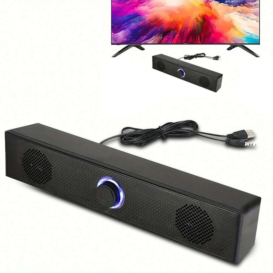 有线立体声桌面音箱，USB供电电脑音箱，适用于电脑、台式机、笔记本电脑、PC、平板电脑、手机、CD播放器，无线音箱，3.5mm接口，电视屏幕音箱，蓝牙音箱 - 黑色 - 查看 1