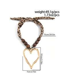 2pcs/Set Bohemian CCB Beaded Fabric Leopard Print Choker Necklace With Heart Pendant, Luxurious & Elegant, Suitable For Vacation, Party, Wedding, Casual Wear, Street Style, Women & Couples, Holiday & Birthday Gift - Necklace - View 9
