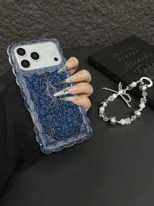 1件复古地域图案拼接独特对称设计建筑印花透明蕾丝边防摔手机保护壳，适合作为情人节、斋月等节日礼物送给女友/伴侣，兼容苹果 11/12/13/14/15/16/16 Pro/16 Pro Max、三星Galaxy A05/A15/A25/A35/A53/A54/A55/S23/S24。