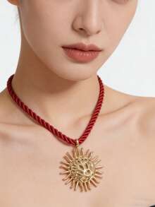 1pc Summer Vacation Beach Style Sun Pendant Chunky Rope Necklace For Women - Multicolor Sun - View 2