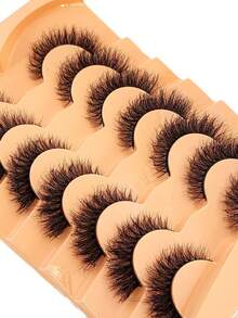 HBZGTLAD 7 Pairs Natural & Fluffy False Eyelashes, Thick & Wispy Cat Eye Lashes, Densely Packed Faux Mink 3D Fluffy Russian Lashes, Reusable For Daily Wear & Practice - Natural Lashes - View 4
