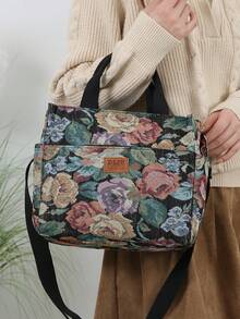 Sản phẩm mới, chất liệu vải jacquard dày dặn, họa tiết hoa, túi xách tay, túi đeo vai, túi đeo chéo, túi mua sắm tiện dụng cho công sở, trường học, hoạt động ngoài trời, du lịch, sử dụng hàng ngày. Có thêm dây đeo điều chỉnh được, dung tích lớn, nhiều ngăn. - màu đen - Xem 9