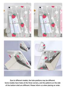 Strawberries, White Cherry Blossoms, Stripes Tablet Case Compatible With IPad Air 11-Inch M3 2025 / M2 2024, IPad Air 5th Generation 2022 , IPad (A16) 11 Inch 11th Generation 2025,Compatible With Samsung Galaxy Tab,Kindle Paperwhite 12th Gen 2024, Clear Back ,Fashion Pattern Protective Case,Automatic Sleep And Wake-Up Function, Airbag Protection, Suitable For Gifts And Office Use - Multicolor - View 8