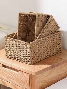 Desktop Storage Box, Coffee Table Storage Box, Entryway Cabinet Storage Box, Vanity Storage Box, Office Supplies Storage Box, Cosmetic Storage Basket, Storage Box - Wood Color - View 1