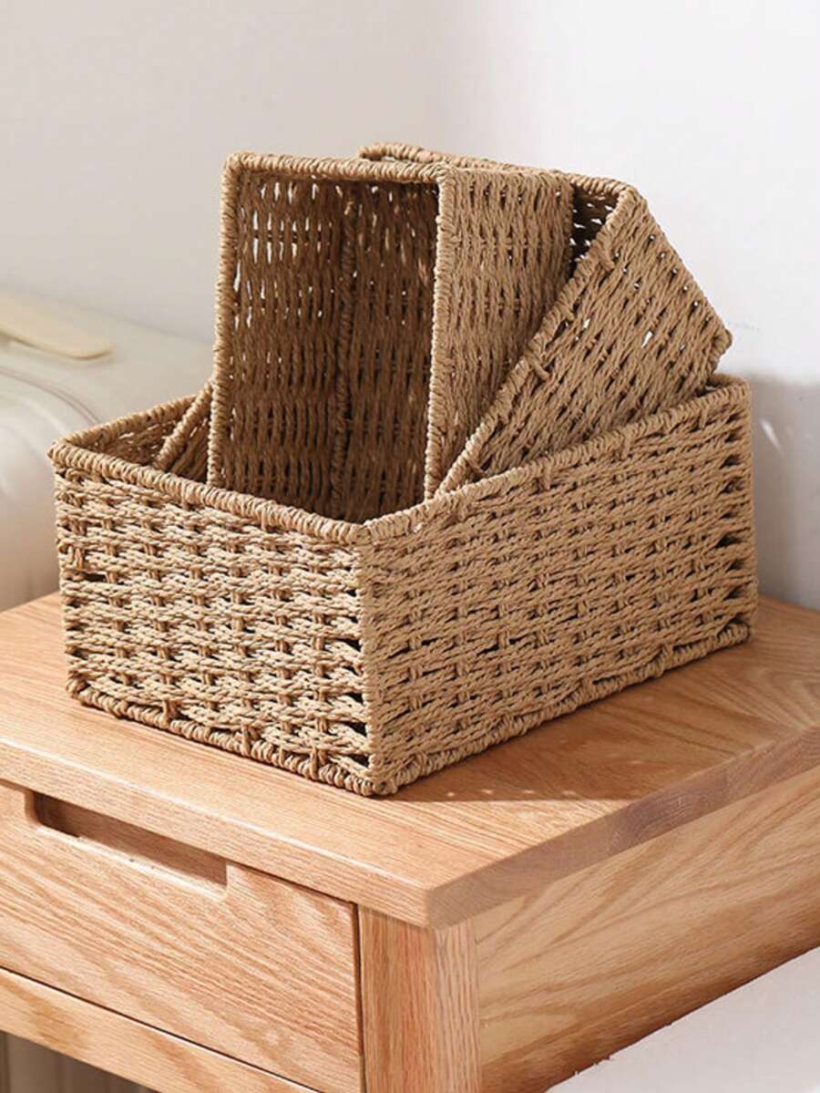 Desktop Storage Box, Coffee Table Storage Box, Entryway Cabinet Storage Box, Vanity Storage Box, Office Supplies Storage Box, Cosmetic Storage Basket, Storage Box - Wood Color - View 1