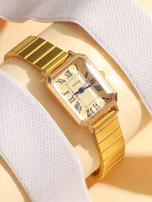 1pc Shiny Glamorous Square Dial Girl's Quartz Watch, Seamless Transition Between Business And Casual, Birthday Gift / Holiday Gift - Gold - View 11