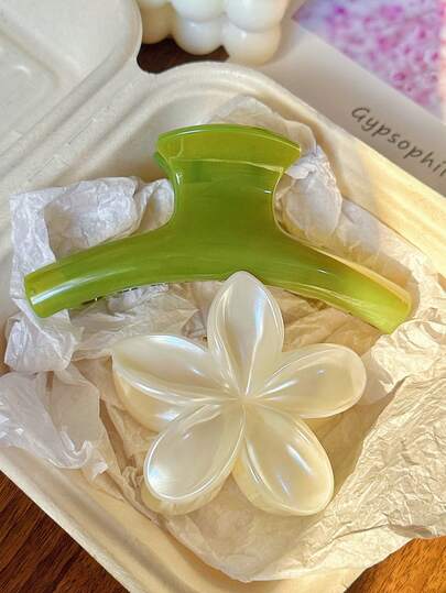 2 piezas/1 pieza Pinza verde de una sola pieza y pinza de flor de margarita blanca, accesorios de moda para el cabello, pinzas de unicolor elegantes y minimalistas adecuadas para uso diario, casual, fiesta, playa, vacaciones, peinado, lavado de cabello, maquillaje, accesorios de atuendo, otoño/invierno/primavera/verano