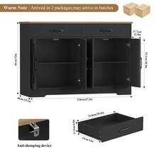 Sideboard, 120cm Kitchen Cabinets With 2 Drawers, Wooden Storage Cupboard Cabinet For Kitchen - Negro - Ver 4