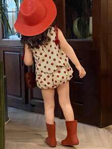 Toddler Girls 2 Piece Outfits Sleeveless Crew Neck Polka Dot Print Tank Tops Lantern Shorts Set Cute Summer Clothes - Red - View 5