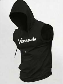 Men's Summer Fashion Casual Drawstring Hooded Vest - màu đen - Xem 1