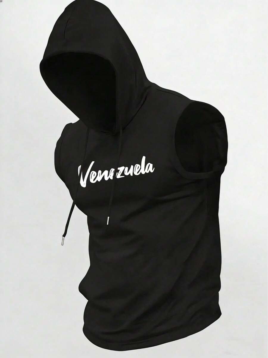 Men's Summer Fashion Casual Drawstring Hooded Vest - màu đen - Xem 1