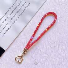 1条奢华水钻闪亮手机腕带，配金属心形扣，优雅闪亮钥匙扣包包挂饰链，附赠透明夹子 - 彩色 - 查看 17