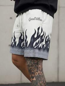 Men's Casual Printed Shorts, Outdoor Leisure Simple Knee-Length Pants For Summer - Black and White - View 2