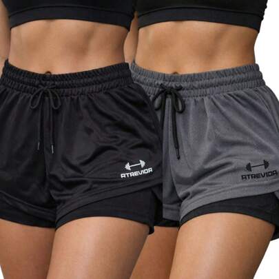 Kit 2 Shorts Duplo Feminino 2 Em 1 Com Bolso Oculto Para Celular esportivo academia crossfit corrida