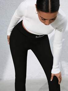 Women's Thermal Fleece Leggings - Autumn Winter High Waist Slim Fit Warm Pants - 黑色 - 查看 2