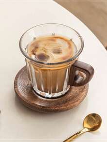 Tasse à café en verre avec poignée en bois, tasse à expresso/latte en verre - Série de tasses à café - Voir 3