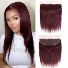 99J Burgundy 13x4 Lace Frontal Closure Ear To Ear Transparent Lace Frontal Straight Lace Closure Brazilian Remy Virgin Human Hair Frontals - S99J - Xem 2