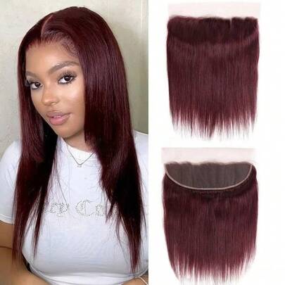 99J Burgundy 13x4 Lace Frontal Closure Ear To Ear Transparent Lace Frontal Straight Lace Closure Brazilian Remy Virgin Human Hair Frontals